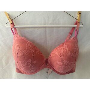 Victorias Secret Salmon Pink Butterfly Lace Push-Up Bra 36DD/E80